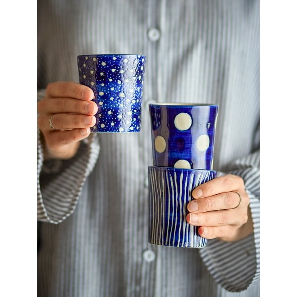 Ciemnoniebieskie kamionkowe filiżanki na espresso zestaw 3 szt. 190 ml Minoa – Bloomingville-image-1