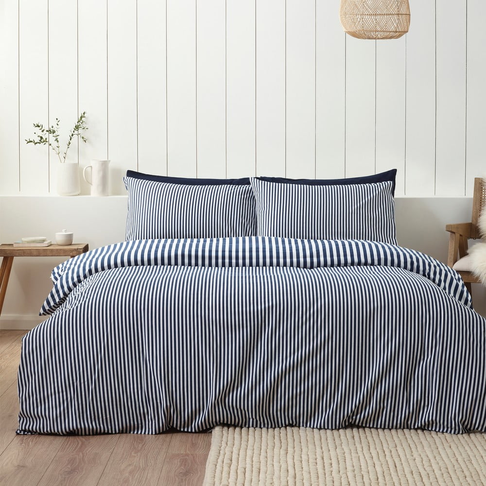 Ciemnoniebieska flanelowa pościel dwuosobowa 200x200 cm Stripe – Catherine Lansfield (zdjęcie 3)