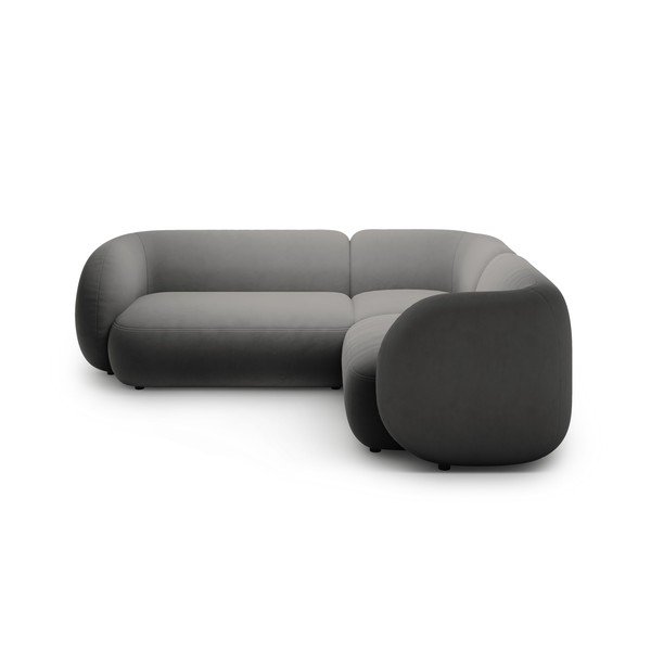 Ciemnoszary aksamitny narożnik (prawostronny/w kształcie litery L) Kate – Micadoni -image-1