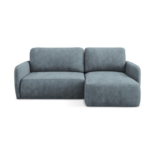 Szaroniebieski narożnik rozkładany z tkaniny szenilowej ze schowkiem (prawostronny/z szezlongiem) Lilo – Makamii