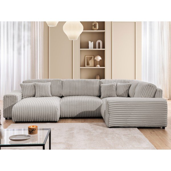 Jasnoszary sztruksowy narożnik (prawostronny/w kształcie litery U) Justin – Ropez-image-1