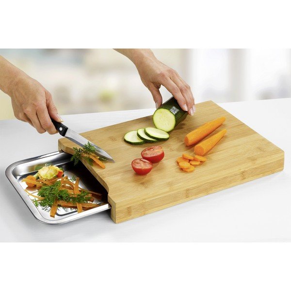 Bambusowa deska do krojenia z tacką ze stali nierdzewnej 24,5x35 cm - Maximex-image-1