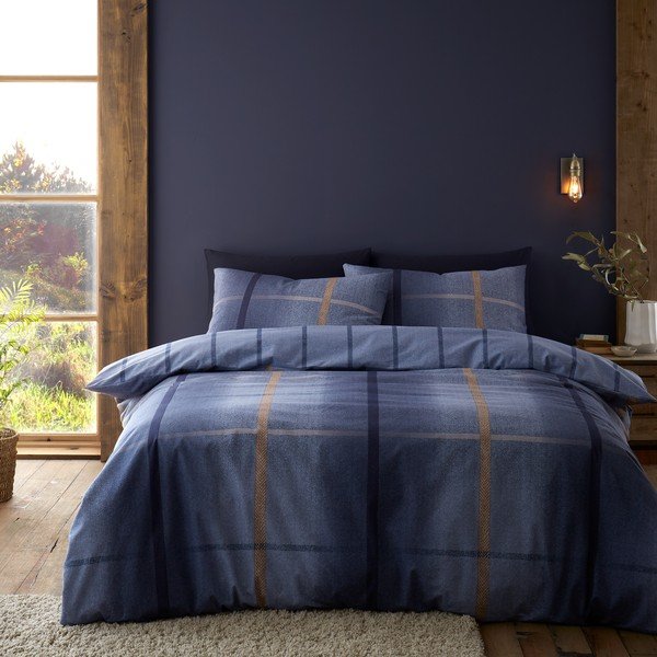 Ciemnoniebieska flanelowa pościel dwuosobowa 230x220 cm Melrose Tweed Check – Catherine Lansfield-image-1