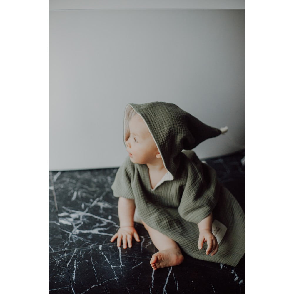Muślinowe poncho dziecięce w kolorze khaki rozmiar M – Malomi Kids (zdjęcie 3)