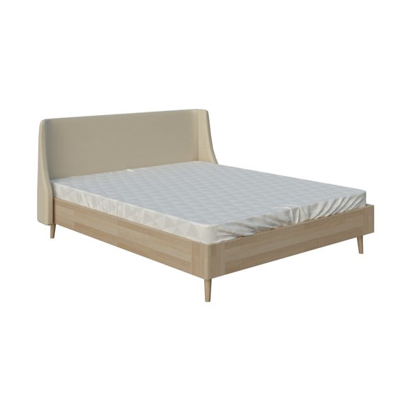 Beżowe łóżko dwuosobowe DlaSpania Lagom Side Wood, 180x200 cm