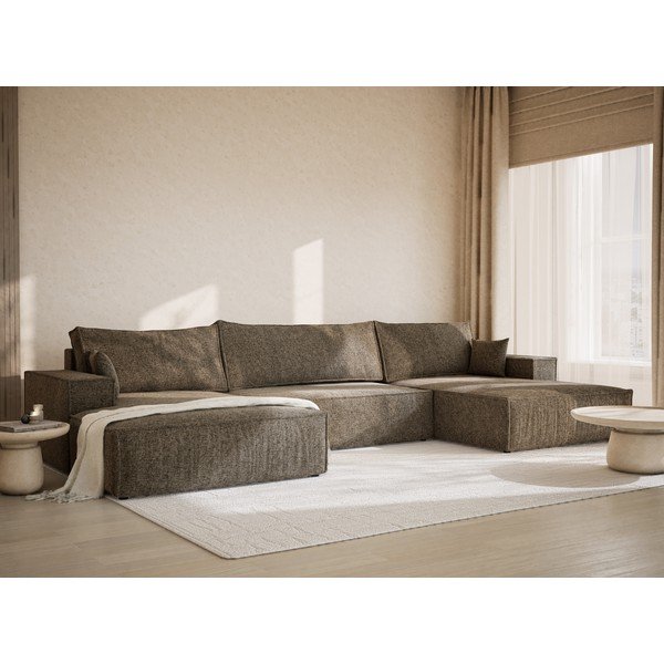 Brązowy rozkładany/ze schowkiem narożnik z tkaniny szenilowej (w kształcie litery U) Kyoto – Maison de Rêve-image-1