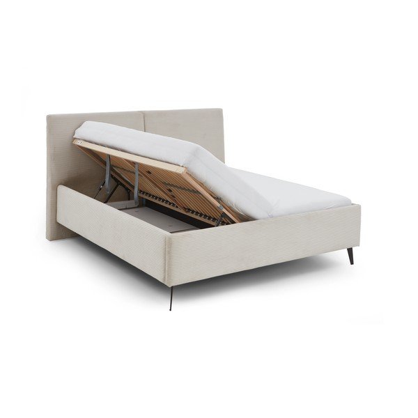 Beżowe tapicerowane łóżko dwuosobowe ze schowkiem ze stelażem 180x200 cm Lando – Meise Möbel-image-3