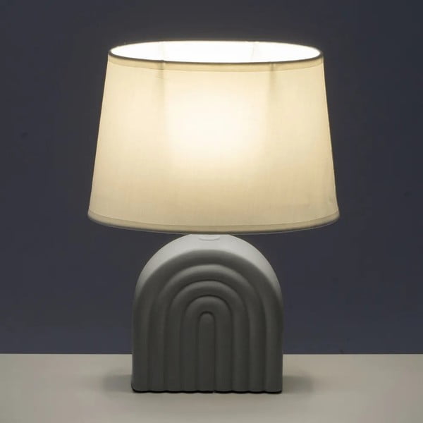 Biało-szara lampa stołowa ceramiczna z tekstylnym kloszem (wysokość 31 cm) – Casa Selección-image-1