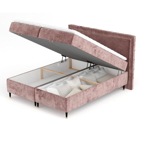 Różowe łóżko boxspring ze schowkiem 160x200 cm Voyage – Maison de Rêve-image-2
