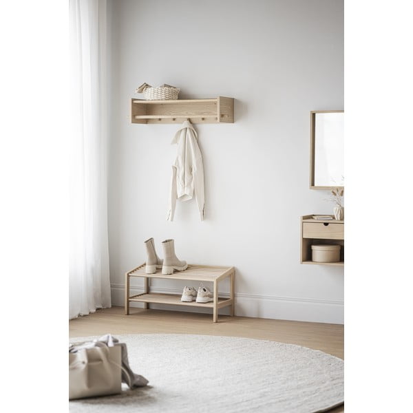 Naturalny wieszak ścienny z litego drewna dębowego z półką Hillmond – Rowico-image-4