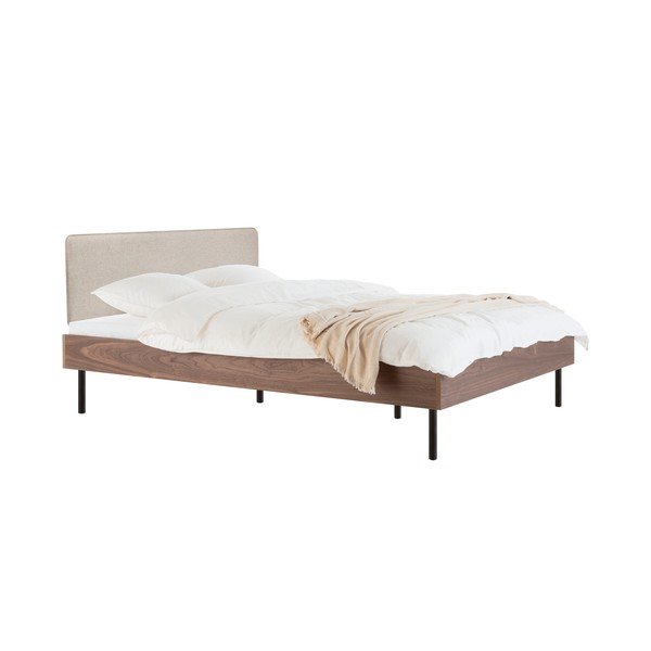 Tapicerowane/z płyty wiórowej łóżko dwuosobowe w dekorze orzecha ze stelażem 160x200 cm w ciemnym naturalnym kolorze Streiko – noo.ma