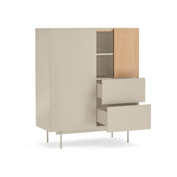 Beżowo-naturalna wysoka komoda w dekorze dębu 100x120 cm Otto – Teulat-image-2