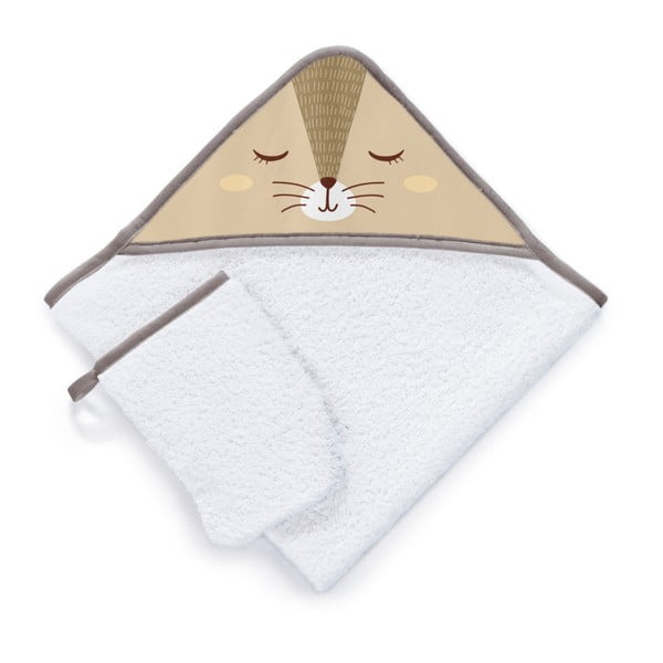 Zestaw ręcznika kąpielowego z kapturem i rękawicy kąpielowej Tanuki Cat, 75x75 cm