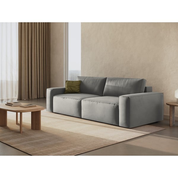 Jasnoszara aksamitna rozkładana/ze schowkiem sofa 247 cm Jodie – Micadoni -image-2