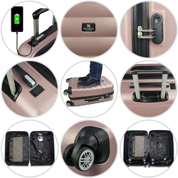 Zestaw 3 czerwonych walizek na kółkach z USB i kuferka podróżnego My Valice RESSO Travel Set-image-4