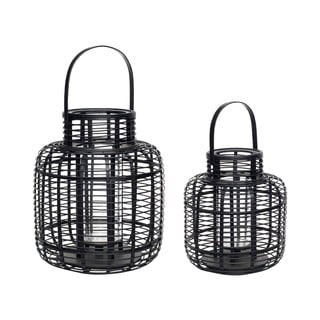 Zestaw 2 czarnych bambusowych lampionów Hübsch Bamboo