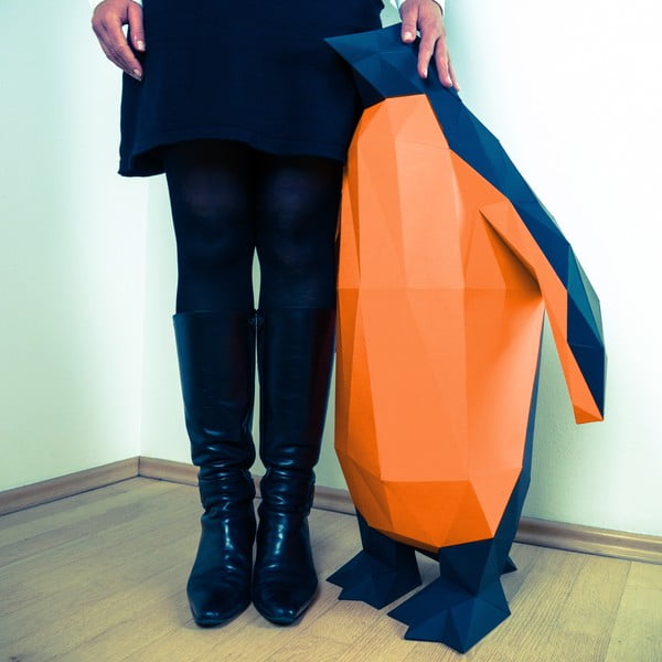 Papierowa rzeźba Pingwin XL, czarno-pomarańczowa