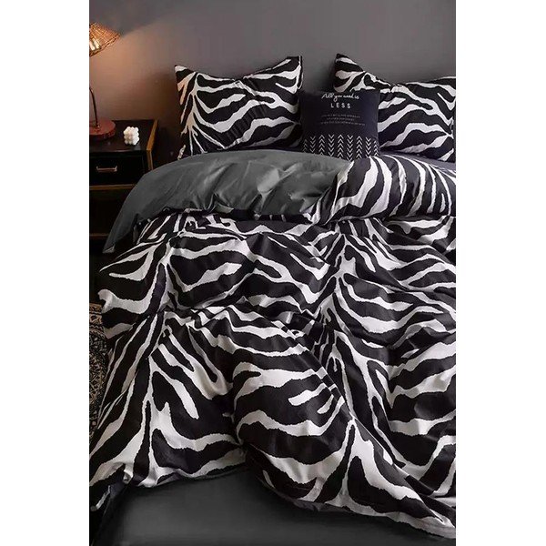 Czarno-biała bawełniana pościel dwuosobowa z prześcieradłem 200x220 cm – Mila Home-image-4