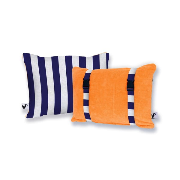 Pomarańczowa dwustronna poduszka plażowa Origama Blue Stripes