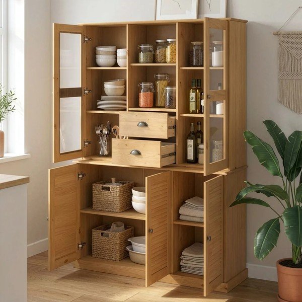 Kredens z litego drewna sosnowego w jasnym naturalnym kolorze 127x180x38 cm Edith – Støraa-image-2
