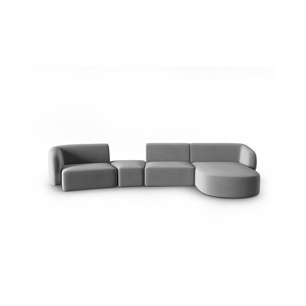 Szary aksamitny narożnik (prawostronny/z szezlongiem) Paolo – Milo Casa