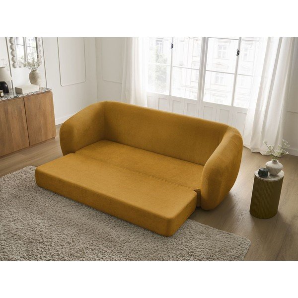 Musztardowa rozkładana sofa z tkaniny szenilowej 228 cm Neyo – Bobochic Paris-image-1