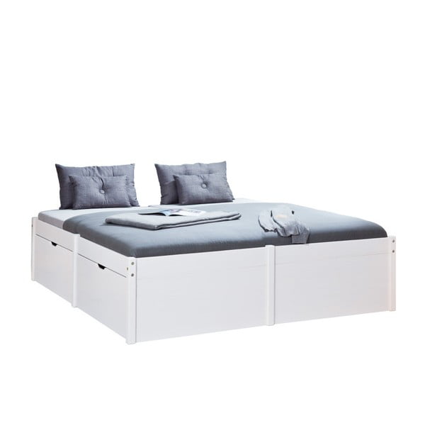 Białe drewniane łóżko dwuosobowe 13Casa Boss, 140x200 cm