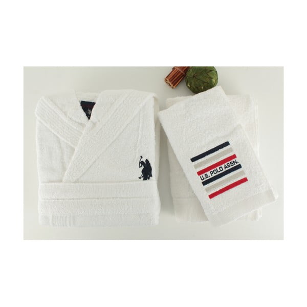 Komplet szlafroka damskiego i 2 ręczników U.S. Polo Assn. Lutsen White, XL