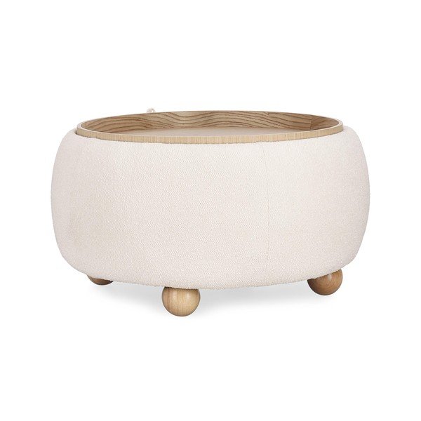 Kremowy puf z materiału bouclé Irisha – Bizzotto-image-2