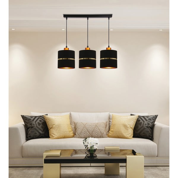 Czarna lampa wisząca z tekstylnym kloszem ø 15 cm Assam – Candellux Lighting-image-1