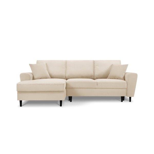 Beżowy sztruksowy rozkładany narożnik ze schowkiem (lewostronny/z szezlongiem) Kyoto – Cosmopolitan Design