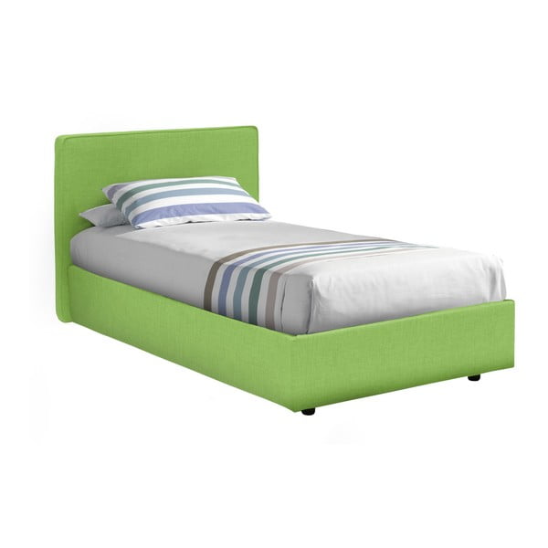 Zielone łóżko jednoosobowe ze schowkiem i materacem 13Casa Ninfea, 80x190 cm