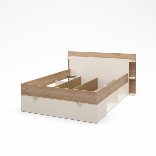Biało-naturalne łóżko dwuosobowe w dekorze dębu ze schowkiem bez stelaża 140x190 cm Albo – Marckeric-image-3