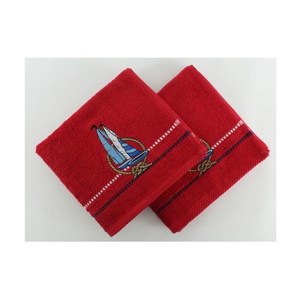 Zestaw 2 czerwonych ręczników Marina Yelken, 50x90 cm