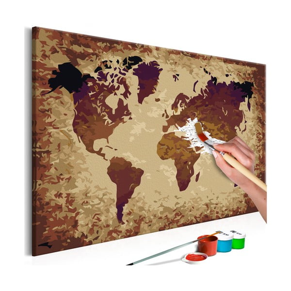 Zestaw płótna, farb i pędzli DIY Artgeist Brown World Map, 60x40 cm