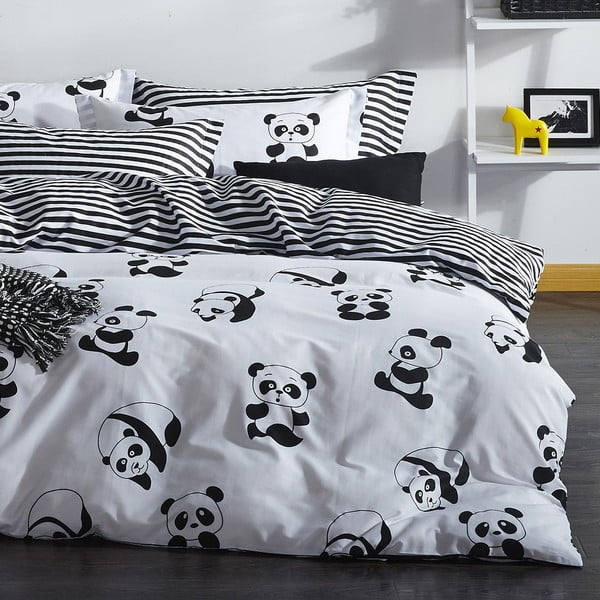 Czarno-biała pościel dziecięca dwuosobowa 200x200 cm Panda – Mijolnir-image-1