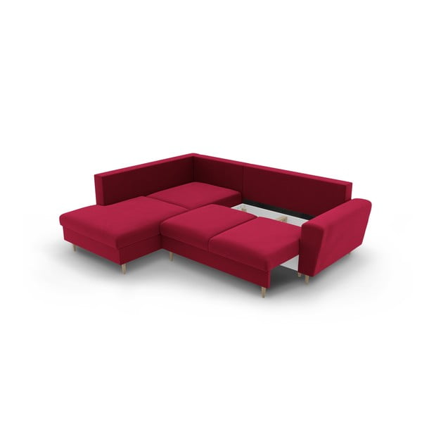 Czerwony aksamitny rozkładany narożnik ze schowkiem (lewostronny/w kształcie litery L) Kyoto – Cosmopolitan Design-image-3