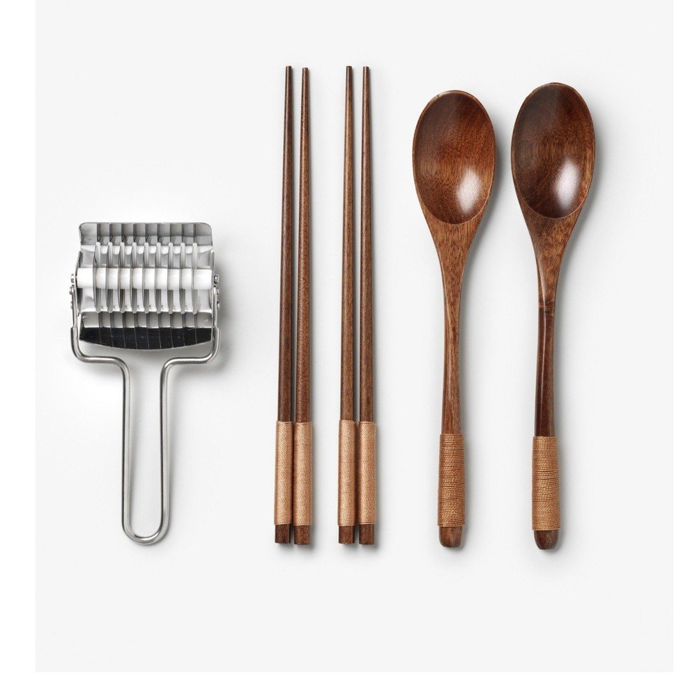 Niebieski zestaw pałeczek ze stali nierdzewnej i bambusa dla 2 osób The Essentials - Ramen Tools – Printworks