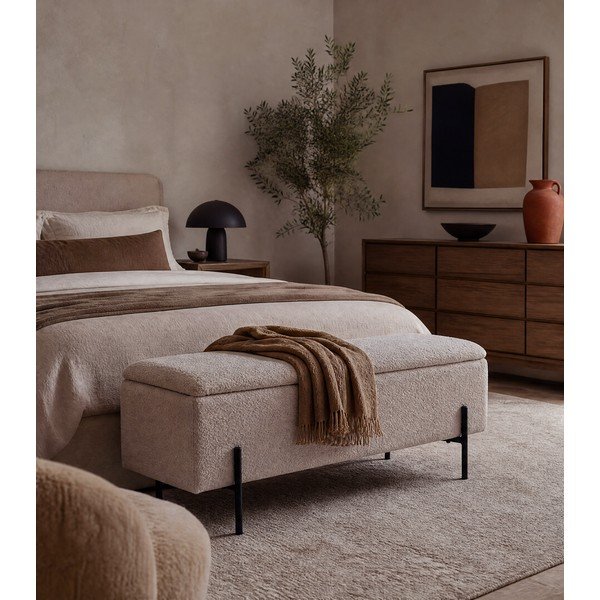 Beżowa  ławka z materiału bouclé Watford – House Nordic-image-1