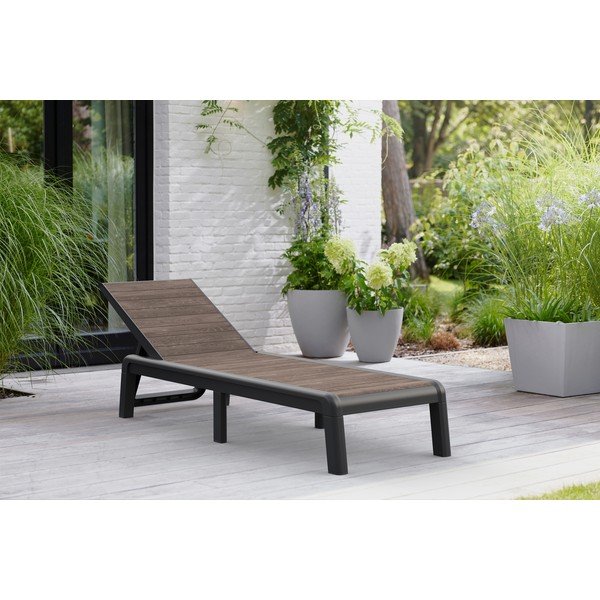 Ciemnobrązowy plastikowy regulowany/składany leżak ogrodowy Deco Porto – Keter-image-1