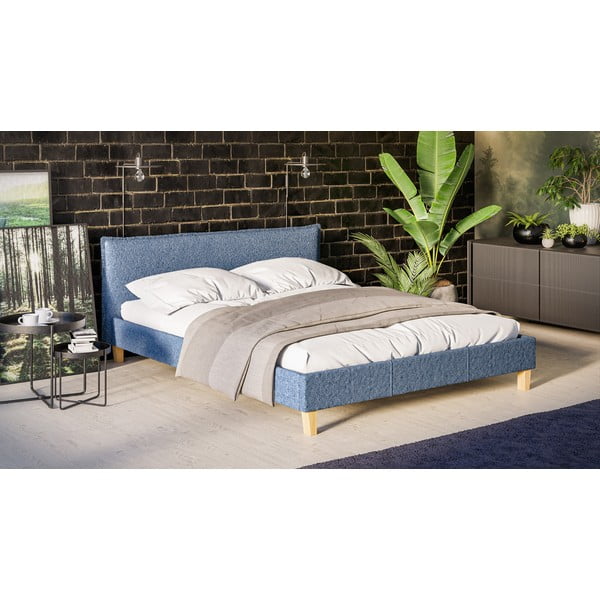 Niebieskie tapicerowane łóżko dwuosobowe ze stelażem 160x200 cm Tina – Ropez-image-2