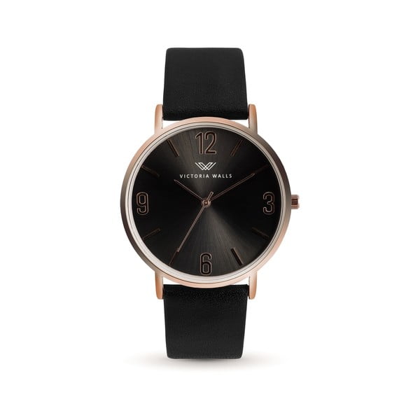Damski zegarek z czarnym skórzanym paskiem Victoria Walls Negro