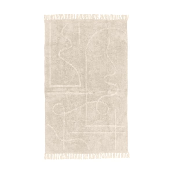 Jasnobeżowy ręcznie tkany bawełniany dywan Westwing Collection Lines, 120 x 180 cm