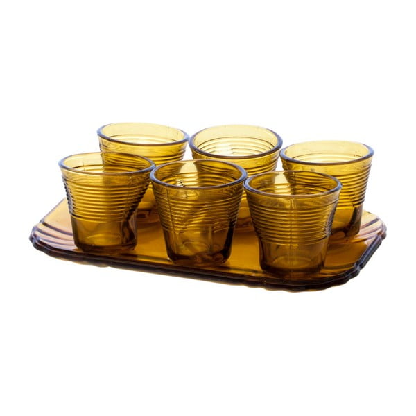 Zestaw 6 żółtych szklanek z tacą Kaleidos Espresso
