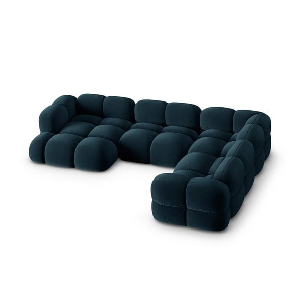 Ciemnoniebieski aksamitny narożnik (prawostronny/w kształcie litery U) Loretto – Cosmopolitan Design