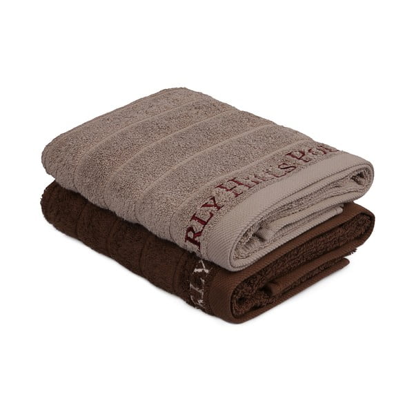 Zestaw 2 brązowych ręczników do rąk, 90x50 cm