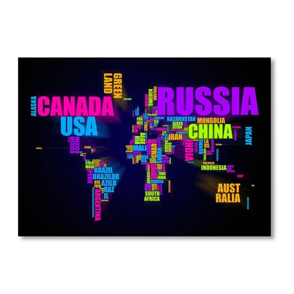 Czarny plakat z kolorową mapą świata Americanflat Neon, 60x42 cm