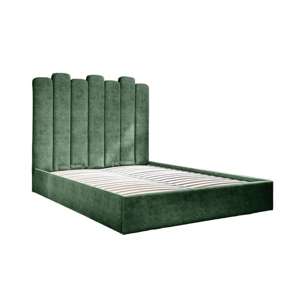 Zielone tapicerowane łóżko dwuosobowe ze schowkiem i stelażem 160x200 cm Dreamy Aurora – Miuform