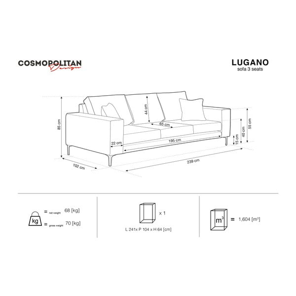 Ciemnoniebieska sofa Cosmopolitan Design Lugano, 239 cm-image-1