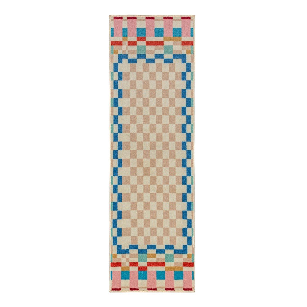 Chodnik z mieszanki wełny 80x300 cm Checkered Border – Flair Rugs